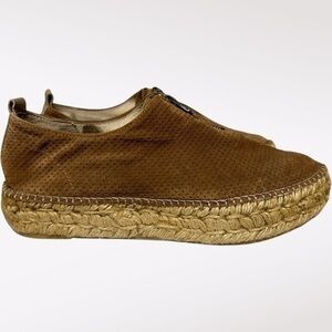 Eric Michael Shoe Women Size EU 41 Brown Tan Espadrille Platform Flat Suede Zip